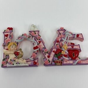 Rare Vtg Enesco Mary Engelbreit Love Shelf Sign Sitter 2000 7" X 3.5" Hearts Bow